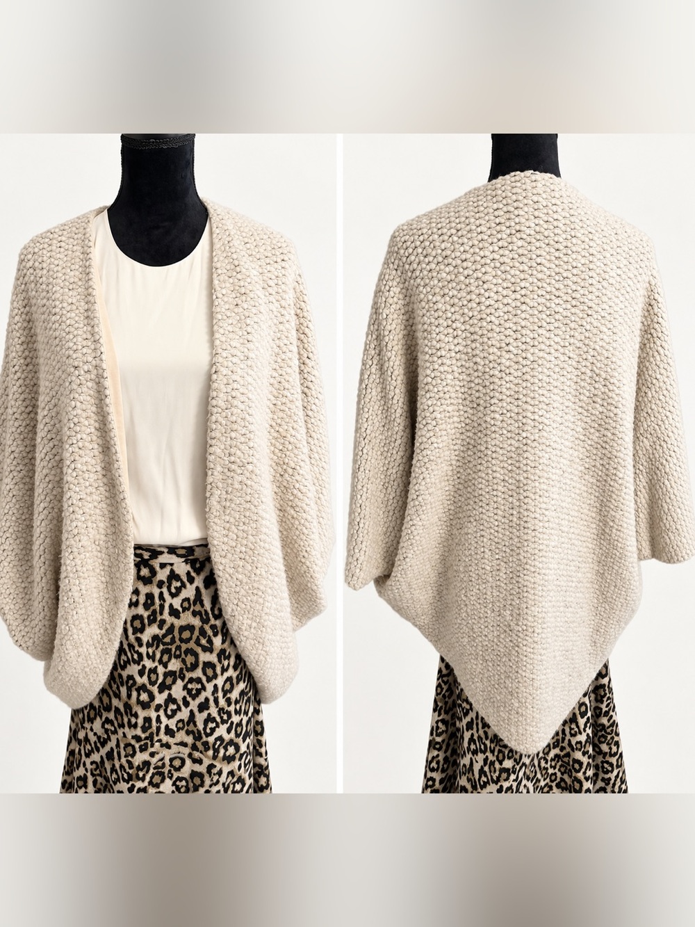 Haute Hippie Cream Alpaca Bouclé Cocoon Open-Front Cardigan Sweater, M/L